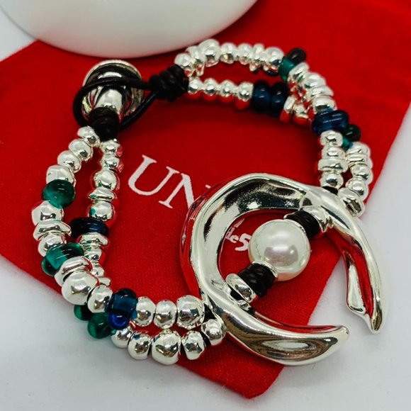 UNO de 50 blue Murano glass white pearl silver "Dune" declaration bracelet Women - Picture 1 of 5